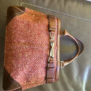 Coach F11215 Brown and Pink Tweed Suede Trim Satchel